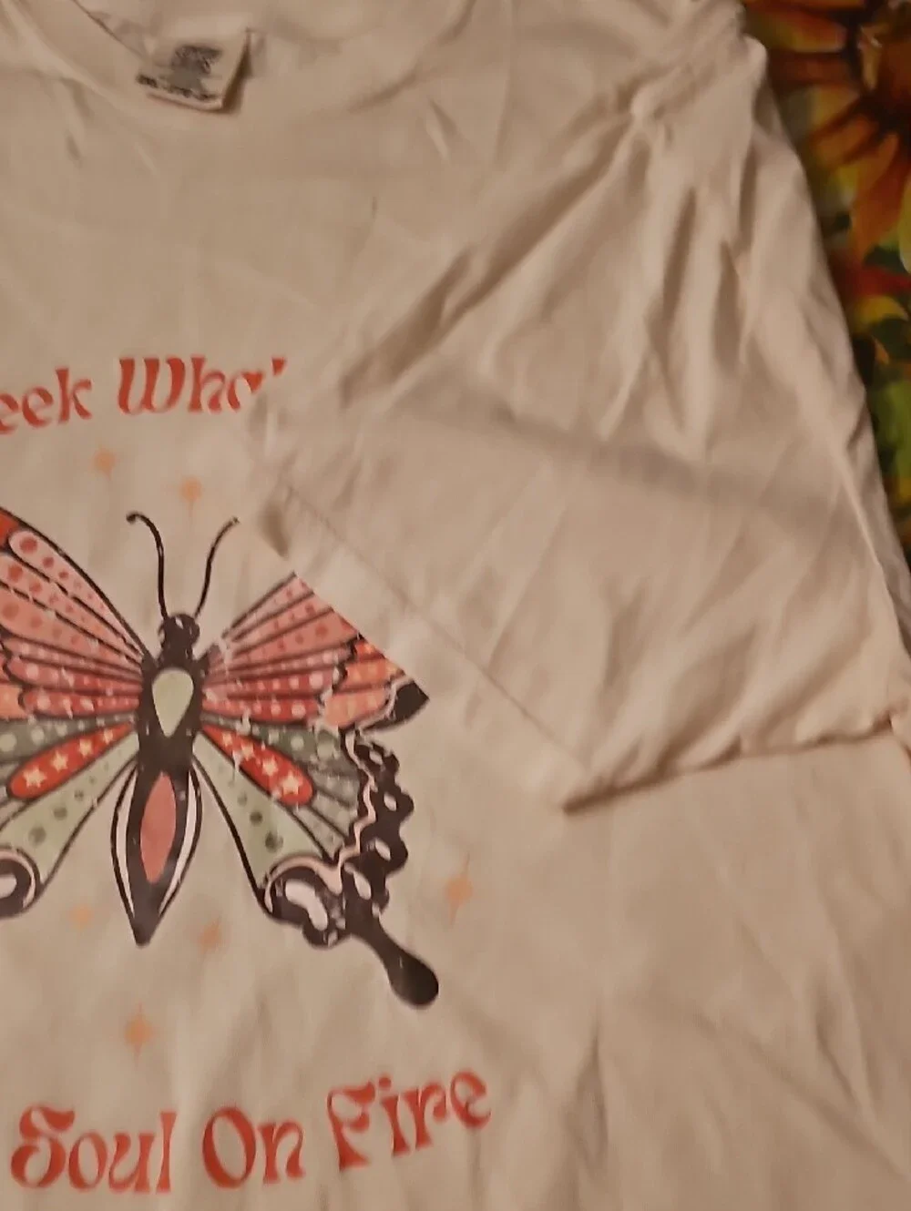 Comfort Colors White Tee with Pink and Orange Butterfly Graphic